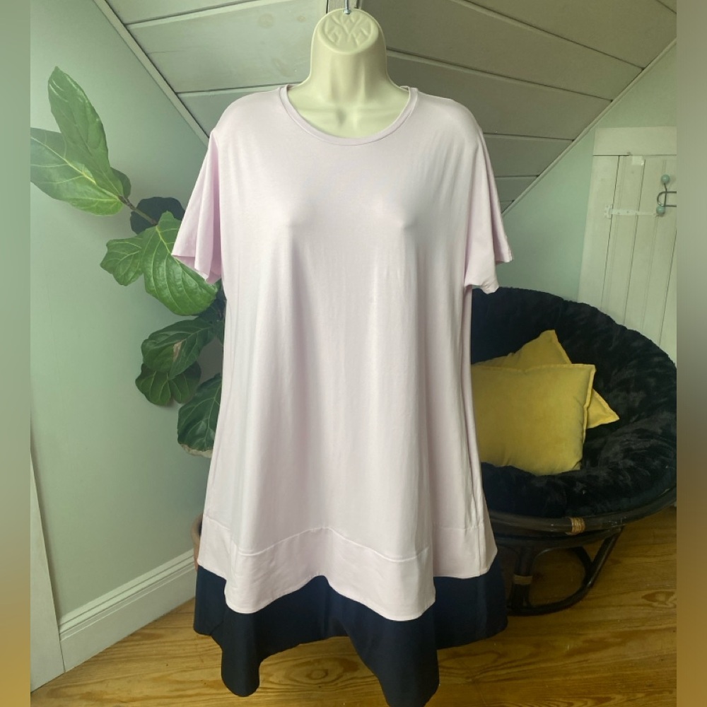 COS Contrast Hem Tent T-shirt Dress Pink Navy A-line Pockets Size Medium - Picture 11 of 11